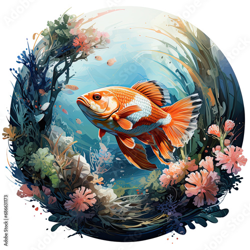 watercolor Tropical fish clipart, Generative Ai