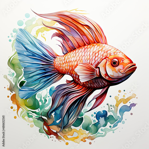 watercolor Tropical fish clipart, Generative Ai