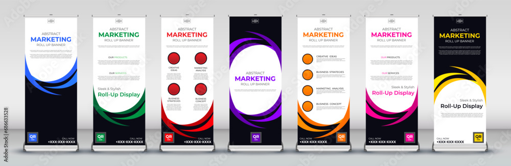 Creative business roll up Banner Design for meetings, Street Business, presentations, annual events, events, exhibitions in red, blue, orange, purple, green, pink and yellow Creative business roll up Banner Design for meetings, Street Business, presentations, annual events, events, exhibitions in red, blue, orange, purple, green, pink and yellow