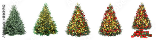 Christmas tree isolated on white, step-by-step decorating
