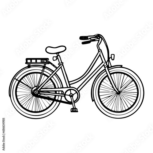 Cute hand drawn bicycle or bike isolated on white background. Urban eco friendly pedal transport carrying baskets with flowers and plants vector flat illustration. Retro vehicle with flower bouquet 