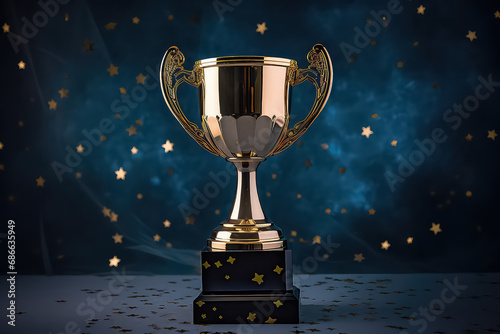 champion golden trophy with dark background copy space , photo