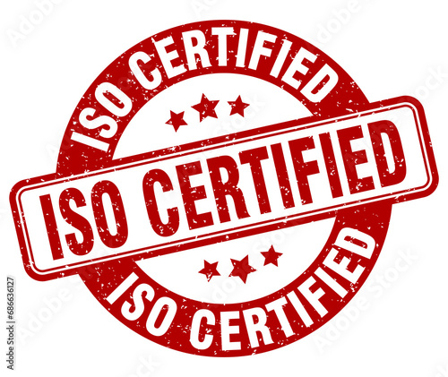 iso certified stamp. iso certified label. round grunge sign
