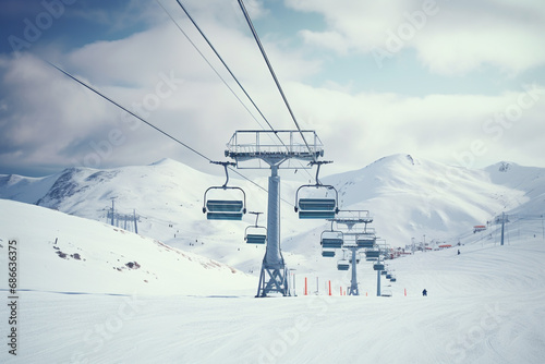 Ski lifts on snow mountain for winter holiday and adventure sport in the nature.