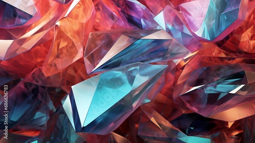 A 3D wallpaper emulating a cascade of multicolored crystals, with sunlight filtering through each faceted surface.