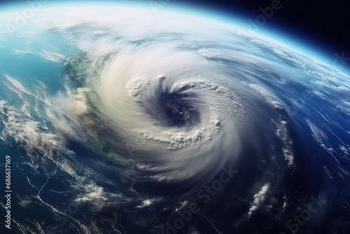 Super typhoon over the ocean, view from outer space. AI