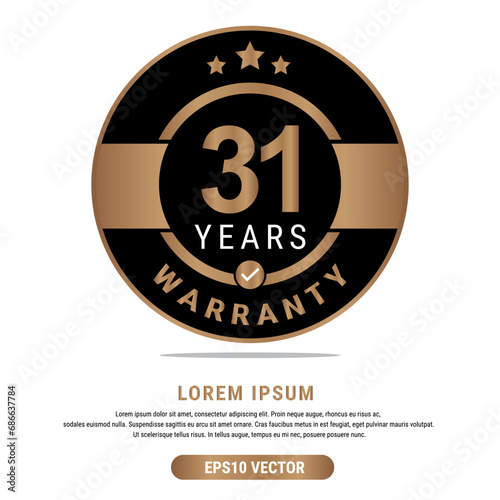 31 Year warranty vector art illustration in emas color with fantastic font and white background. Eps10 Vector