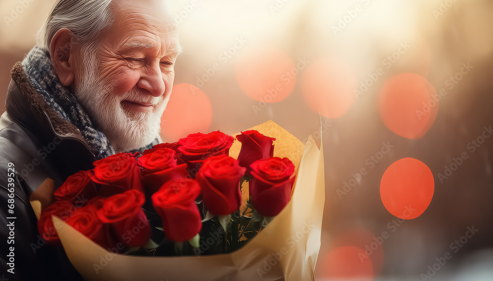 man with bouquet of red roses, valentine's day concept man with bouquet of red roses, valentine's day concept