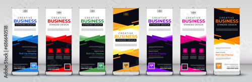 Creative Modern business roll up Banner Design for meetings, Street Business, presentations, annual events, events, exhibitions in red, blue, orange, purple, green, pink and yellow