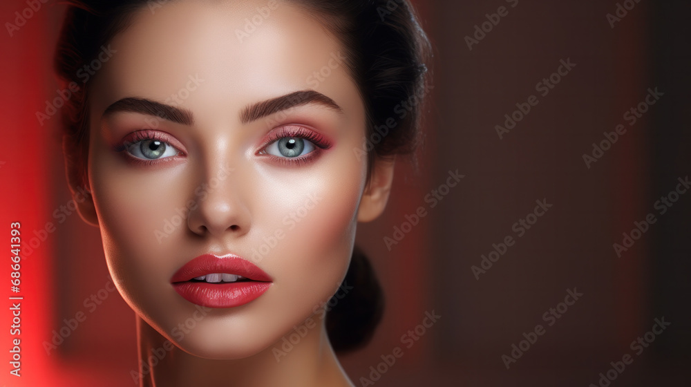 Beautiful young model with red lips and nude manicure Beautiful young model with red lips and nude manicure