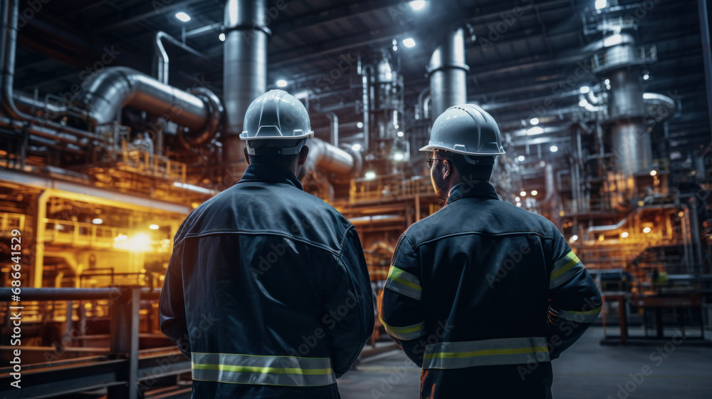 Engineers talking at industrial site Engineers talking at industrial site