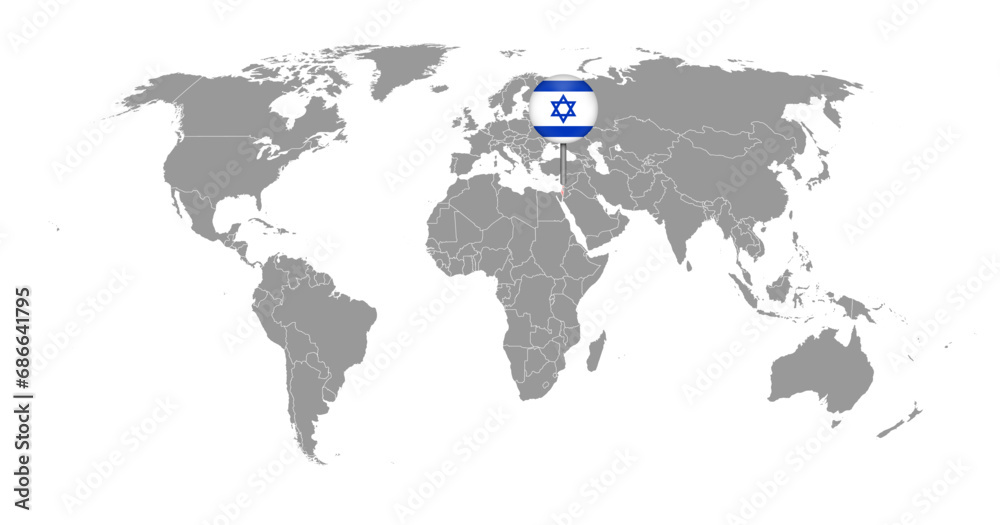 Obraz premium Pin map with Israel flag on world map.Vector illustration.