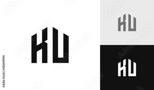 Letter KU initial with house shape logo design