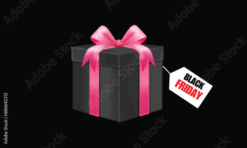 Gift box with ribbon and black friday sale concept.