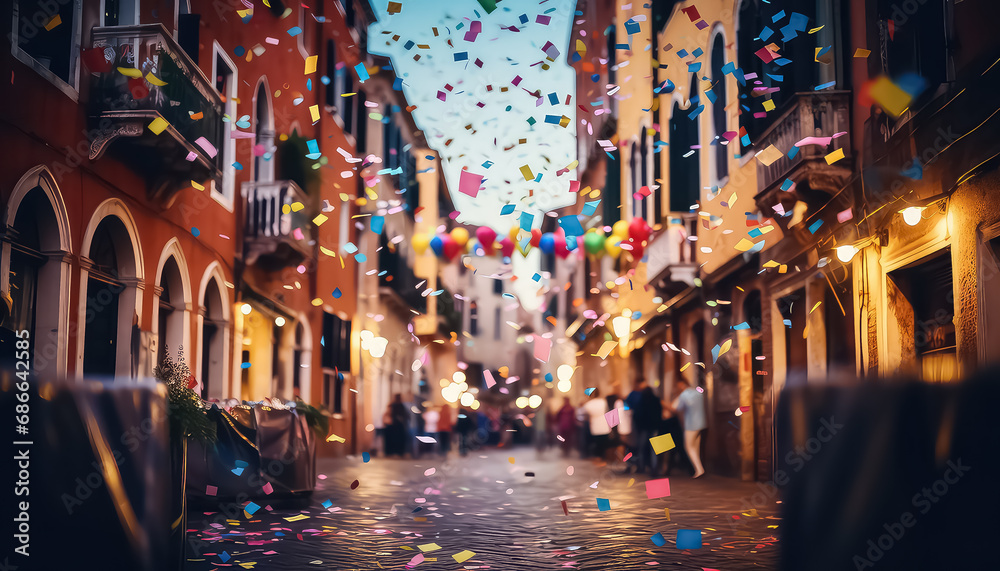 Naklejka premium City street with candy during holiday, concept carnival