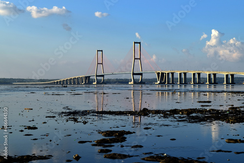 View of the Suramadu bridge which connects Madura Island and the city of Surabaya, East Java, Indonesia, which is the longest bridge in Indonesia photo