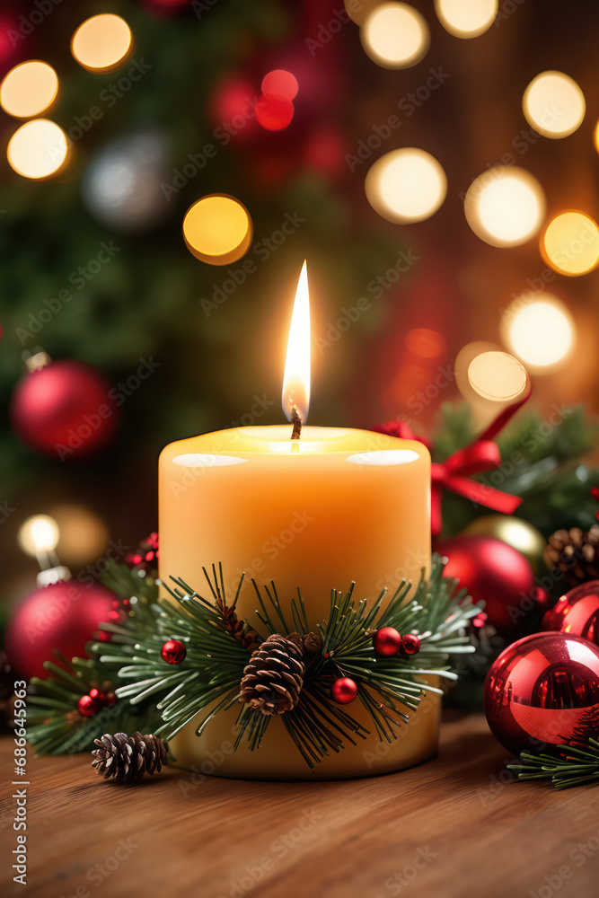 christmas candle and decorations, generated by AI christmas candle and decorations, generated by AI