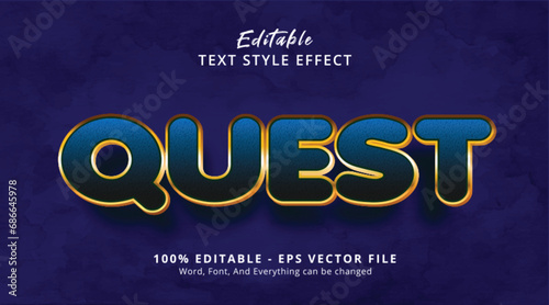 Quest text on luxury blue and gold style effect  editable text effect