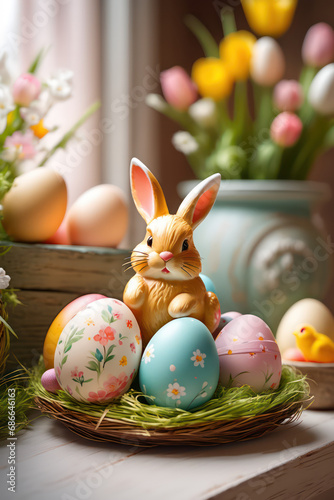 easter bunny and eggs, generated by AI