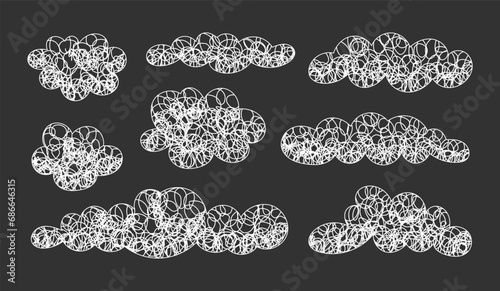 Cumulus Cloud Doodle. Collection image sky symbol. Vector drawing. Set of design elements.