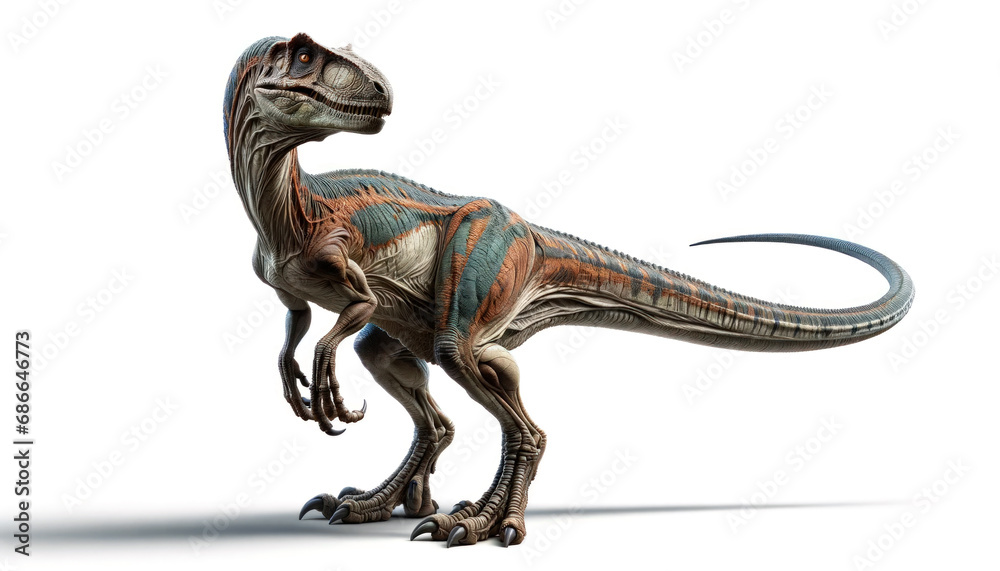 Illustration Isolated of velociraptor or deinonychus. Wild prehistoric velociraptor figure anatomycal in white background. Generative AI Illustration Isolated of velociraptor or deinonychus. Wild prehistoric velociraptor figure anatomycal in white background. Generative AI