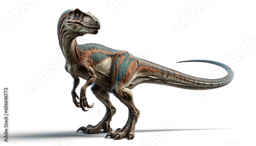Illustration Isolated of velociraptor or deinonychus. Wild prehistoric velociraptor figure anatomycal in white background. Generative AI photo