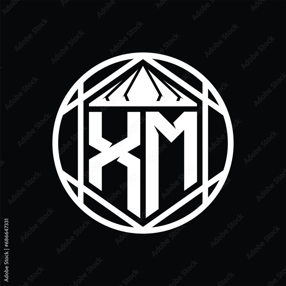 XM Letter Logo monogram hexagon slice crown sharp shield shape isolated circle abstract style design XM Letter Logo monogram hexagon slice crown sharp shield shape isolated circle abstract style design
