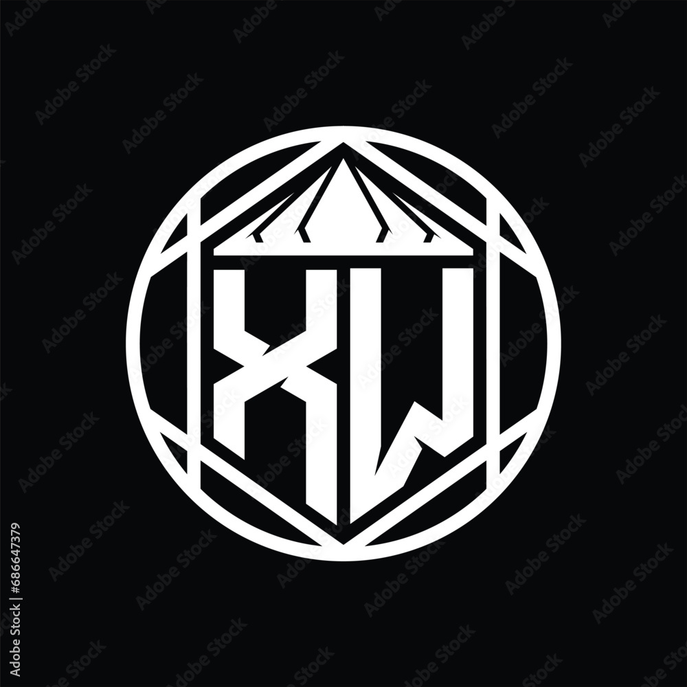 XW Letter Logo monogram hexagon slice crown sharp shield shape isolated circle abstract style design XW Letter Logo monogram hexagon slice crown sharp shield shape isolated circle abstract style design