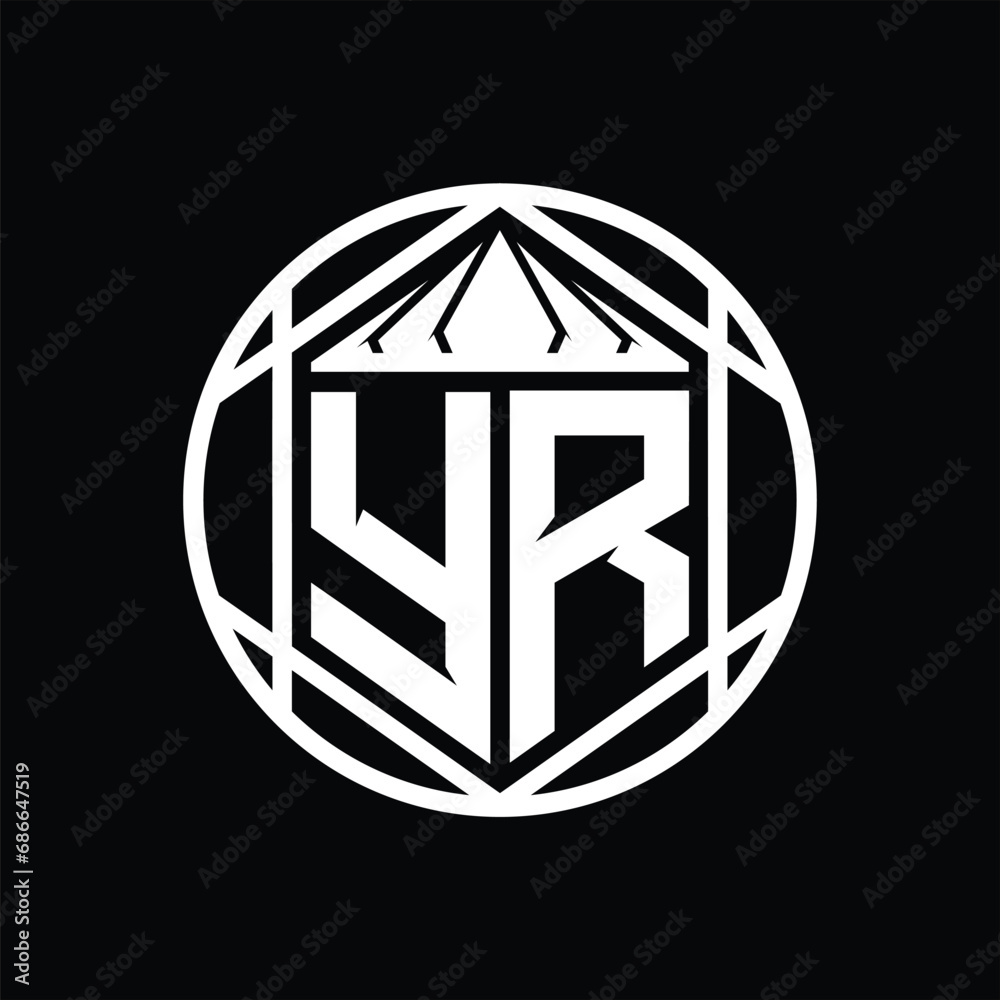 YR Letter Logo monogram hexagon slice crown sharp shield shape isolated circle abstract style design YR Letter Logo monogram hexagon slice crown sharp shield shape isolated circle abstract style design