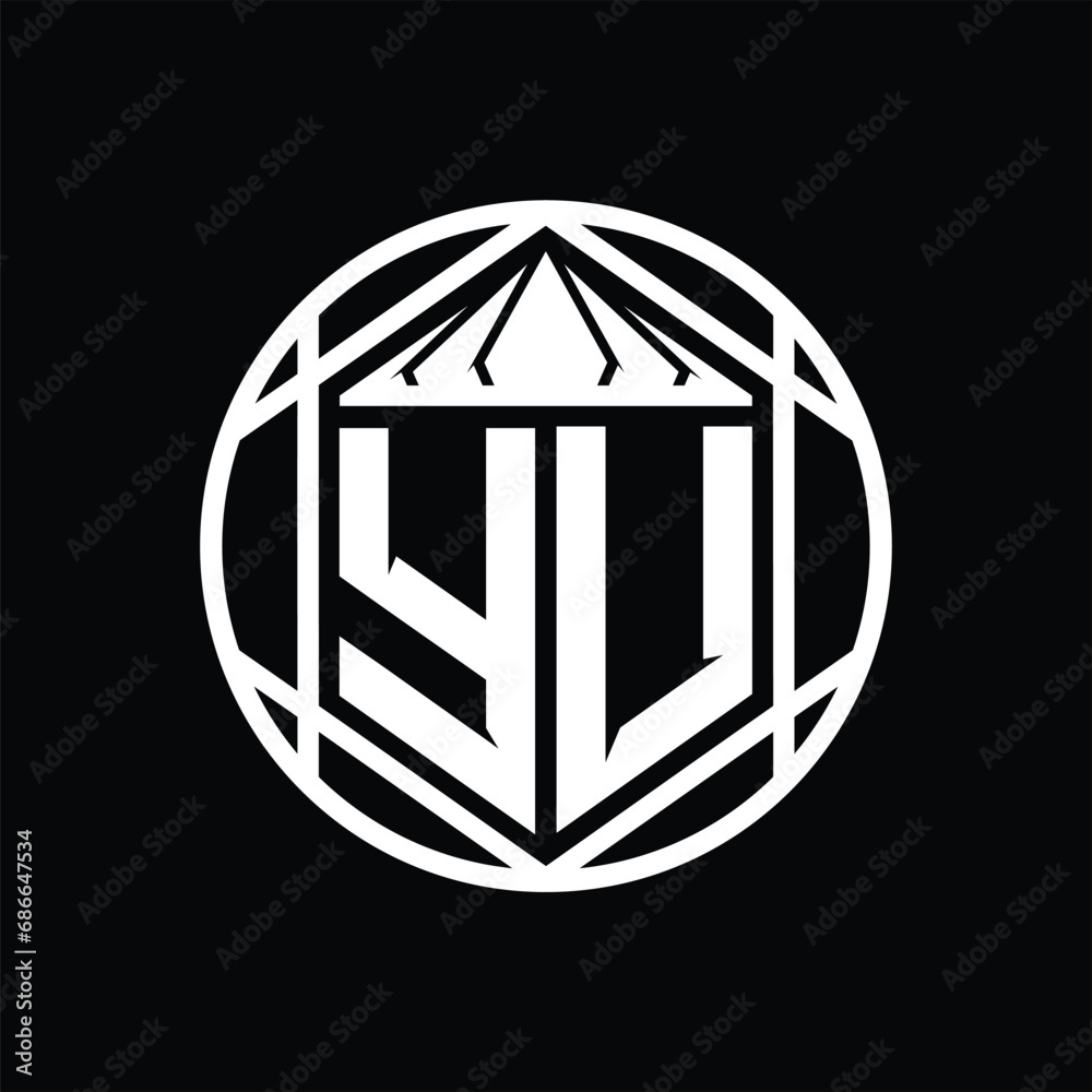 YU Letter Logo monogram hexagon slice crown sharp shield shape isolated circle abstract style design YU Letter Logo monogram hexagon slice crown sharp shield shape isolated circle abstract style design