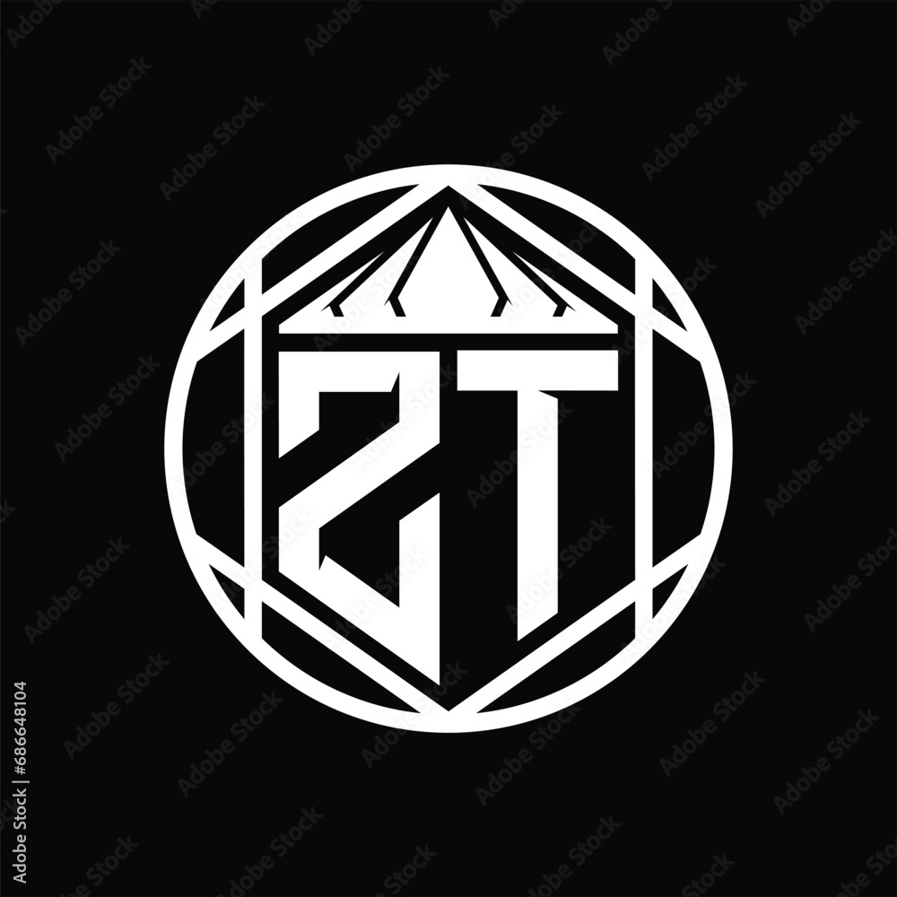ZT Letter Logo monogram hexagon slice crown sharp shield shape isolated circle abstract style design ZT Letter Logo monogram hexagon slice crown sharp shield shape isolated circle abstract style design