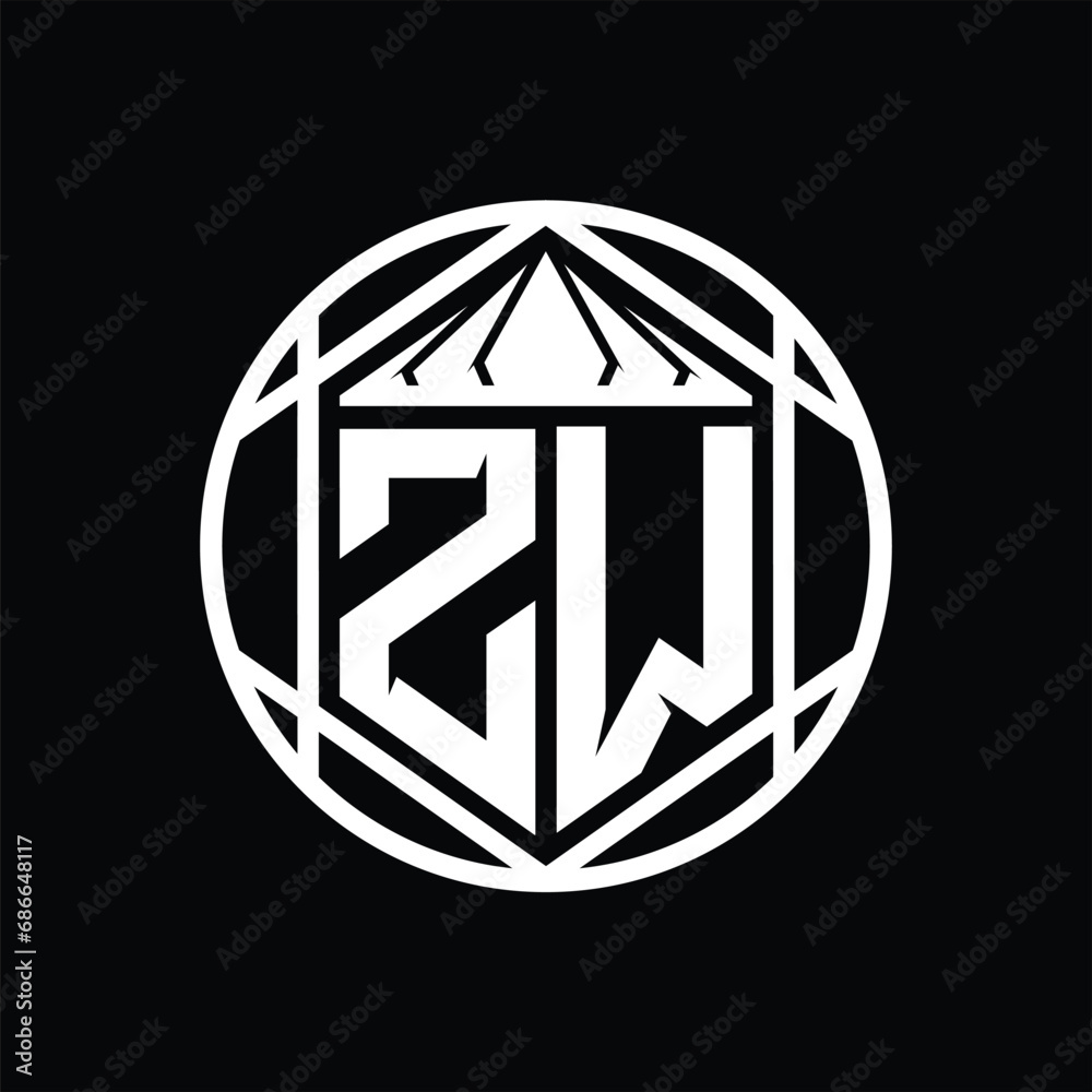 ZW Letter Logo monogram hexagon slice crown sharp shield shape isolated circle abstract style design ZW Letter Logo monogram hexagon slice crown sharp shield shape isolated circle abstract style design