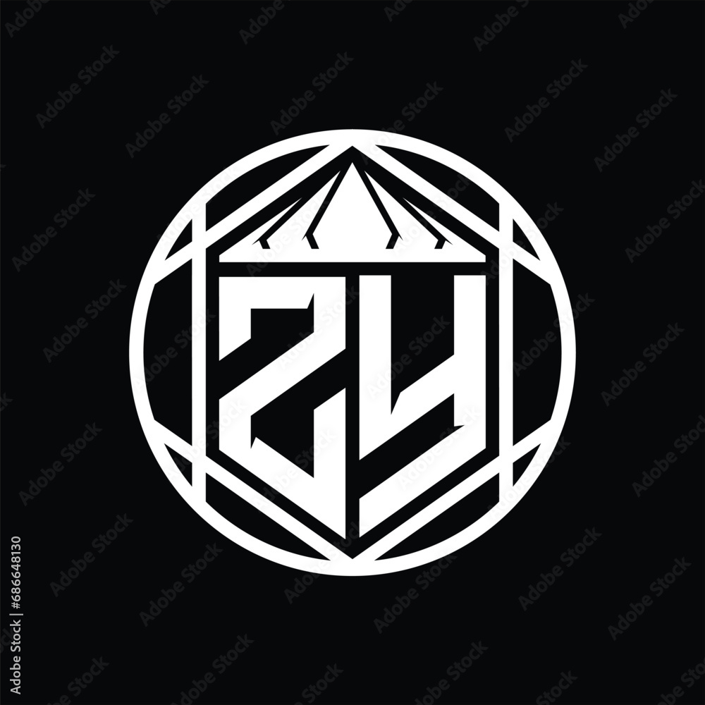 ZY Letter Logo monogram hexagon slice crown sharp shield shape isolated circle abstract style design ZY Letter Logo monogram hexagon slice crown sharp shield shape isolated circle abstract style design