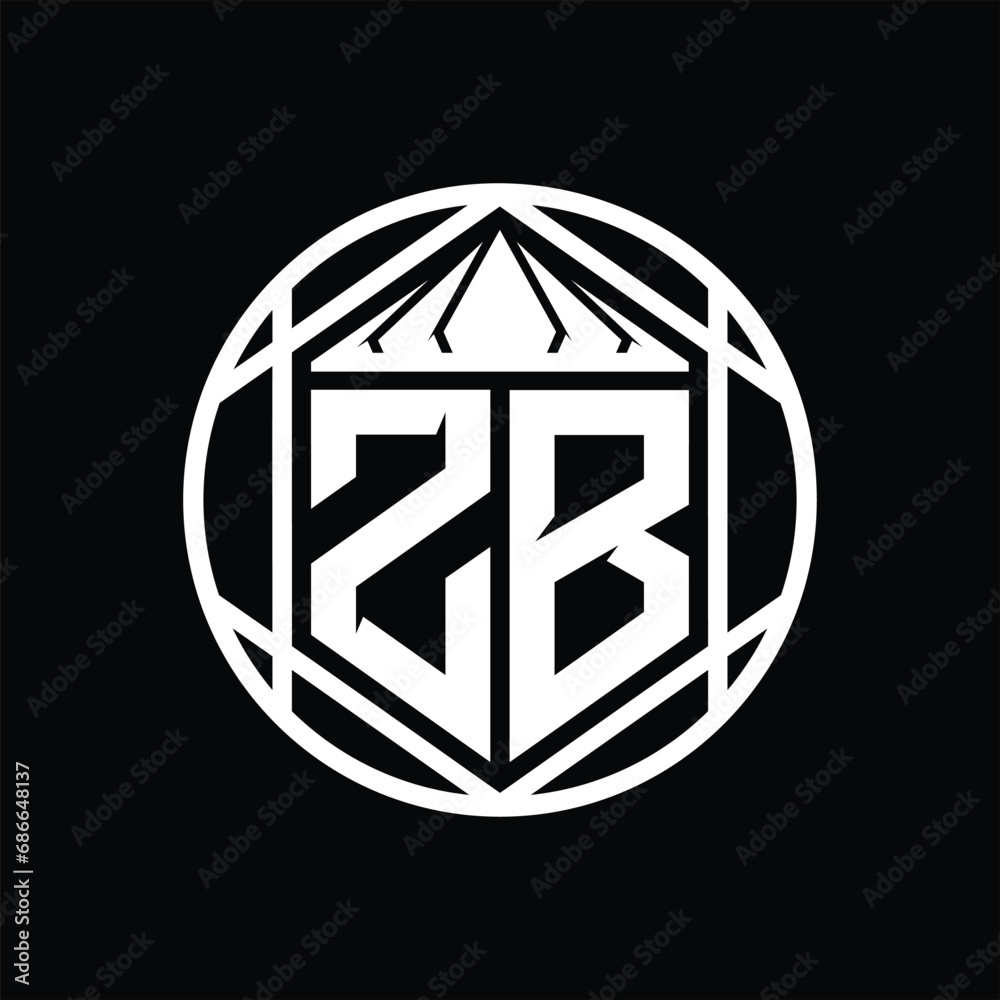 ZB Letter Logo monogram hexagon slice crown sharp shield shape isolated circle abstract style design ZB Letter Logo monogram hexagon slice crown sharp shield shape isolated circle abstract style design