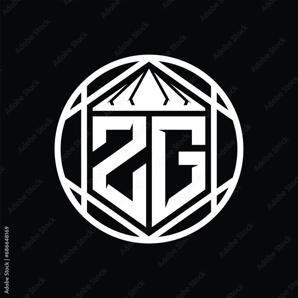 ZG Letter Logo monogram hexagon slice crown sharp shield shape isolated circle abstract style design ZG Letter Logo monogram hexagon slice crown sharp shield shape isolated circle abstract style design