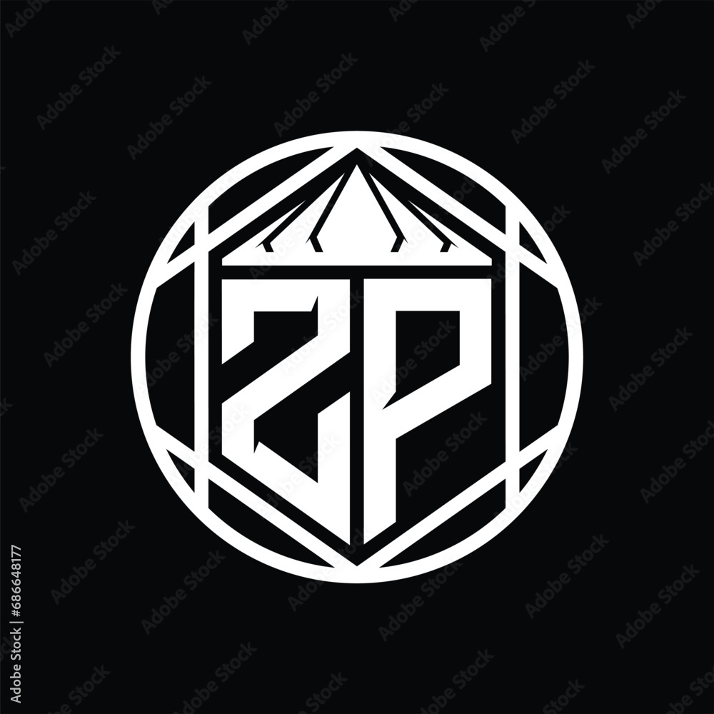 ZP Letter Logo monogram hexagon slice crown sharp shield shape isolated circle abstract style design ZP Letter Logo monogram hexagon slice crown sharp shield shape isolated circle abstract style design