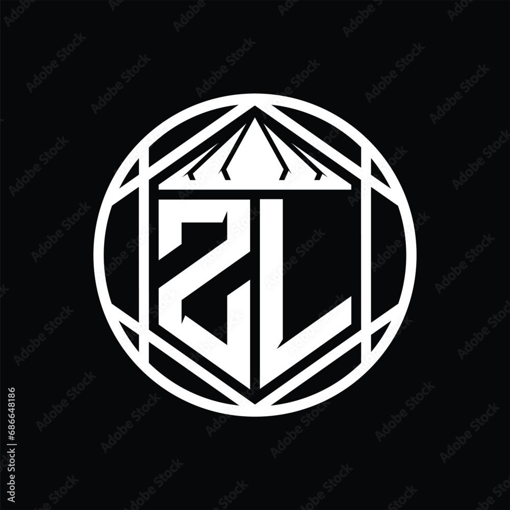 ZL Letter Logo monogram hexagon slice crown sharp shield shape isolated circle abstract style design ZL Letter Logo monogram hexagon slice crown sharp shield shape isolated circle abstract style design