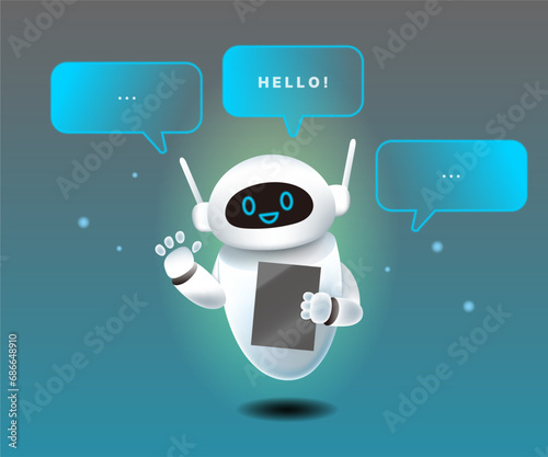 인공지능 안내 로봇 3D 벡터 일러스트(Vector artificial intelligence guidance robot 3D illustration)