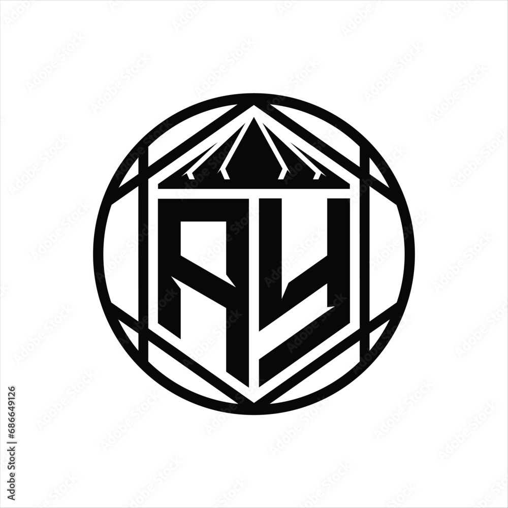 AY Letter Logo monogram hexagon slice crown sharp shield shape isolated circle abstract style design AY Letter Logo monogram hexagon slice crown sharp shield shape isolated circle abstract style design