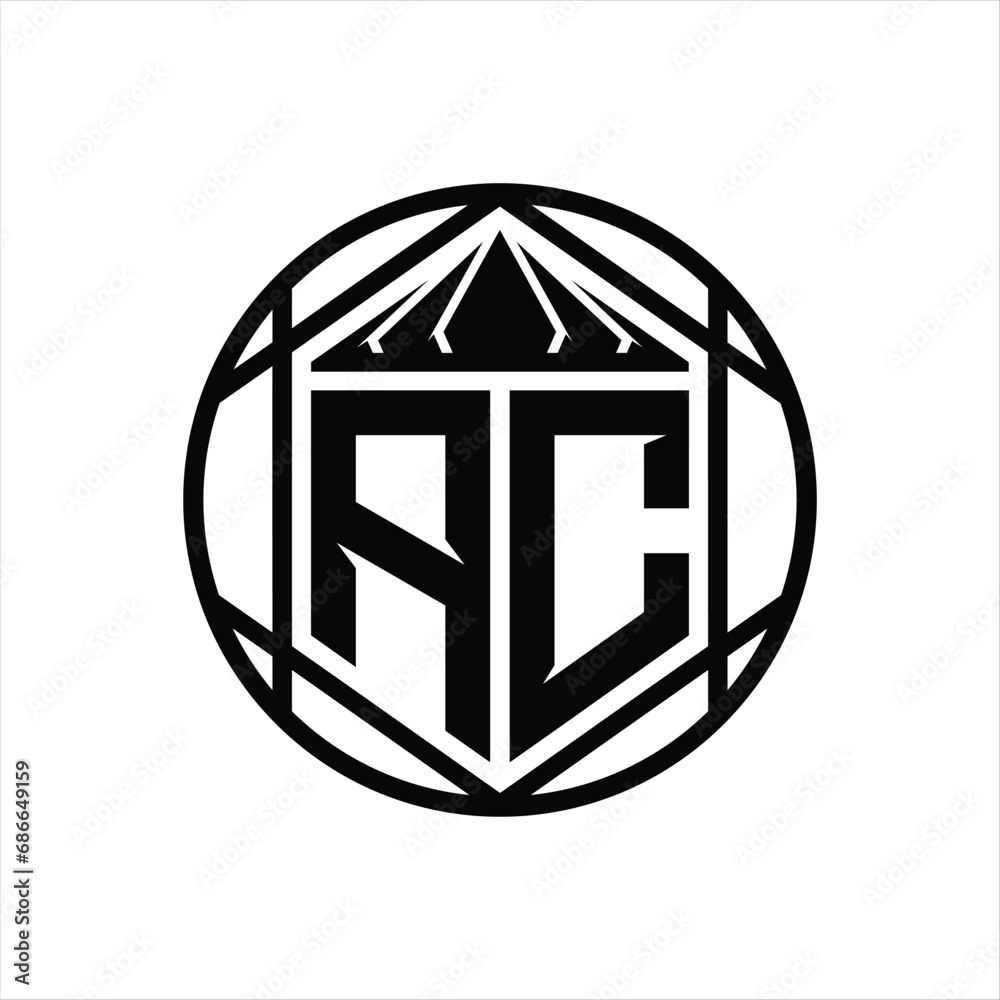 AC Letter Logo monogram hexagon slice crown sharp shield shape isolated circle abstract style design AC Letter Logo monogram hexagon slice crown sharp shield shape isolated circle abstract style design