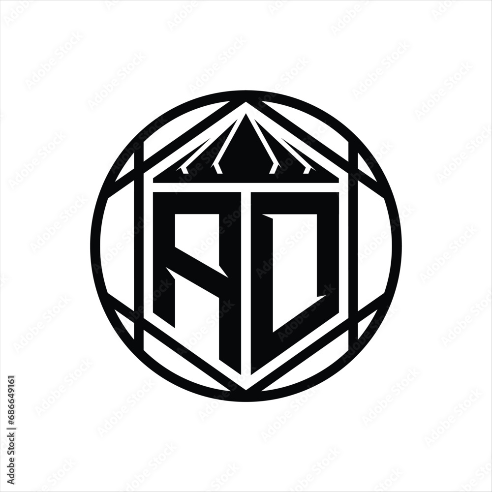 AD Letter Logo monogram hexagon slice crown sharp shield shape isolated circle abstract style design AD Letter Logo monogram hexagon slice crown sharp shield shape isolated circle abstract style design