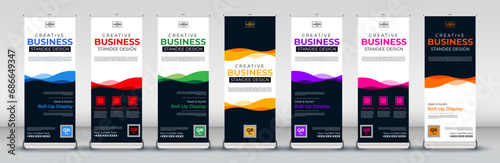 Creative abstract vertical Modern business roll up Banner Design for meetings, Street Business, presentations, annual events, events, exhibitions in red, blue, orange, purple, green, pink and yellow