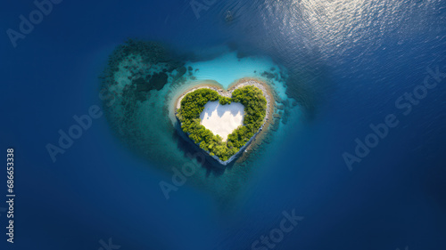 Lonely Heart-Shaped Island Surrounded by the Ocean