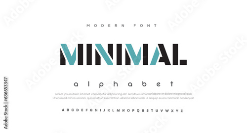 Modern minimal digital alphabet font. Minimal technology typography, Creative urban sport fashion futuristic font and with numbers. vector illustration.