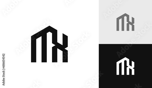 Letter MX initial with house shape logo design