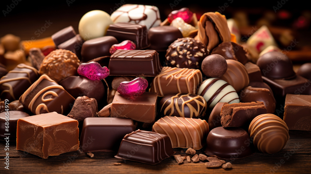 view of various chocolate candies.