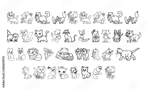 set of plain black line cat pictures, for children's coloring education and commercial needs
