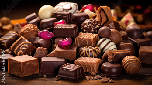 view of various chocolate candies.