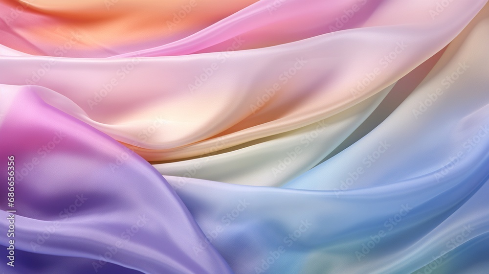Obraz premium Silk with a soft texture in subtle yet colorful rainbow colors. Generative AI