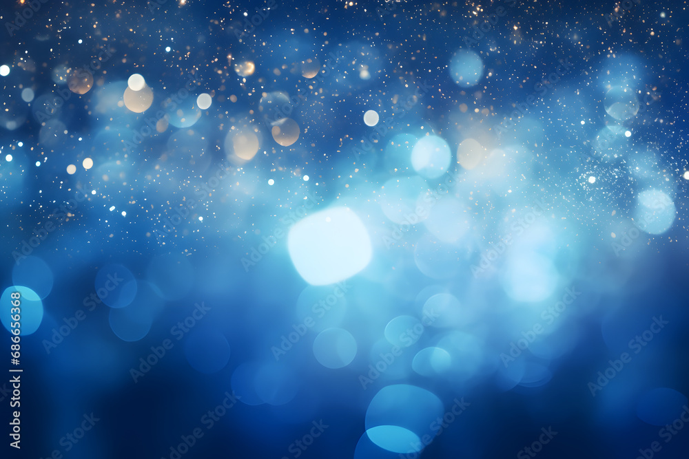Blaue funkelnde Lichter Festlicher Hintergrund mit Textur. Abstrakt Weihnachten glitzernde helle Bokeh unscharf und fallende Sterne. Winter-Karte oder Einladung
